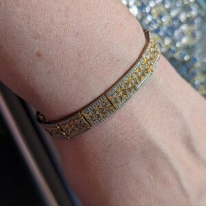 Designer SAP BR Diamond Accent Tennis Gold Tone Bracelet 7.5” Long